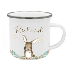 Zauberhafte Einhorn Tasse mit Namen des Kindes | Emaille Trinkbecher für Mädchen I Personalisierte Kindertasse als besonderes Geschenk | 7 Motivvarianten zur Auswahl