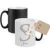 Zaubertasse Magic | Personalisierte Tasse mit Farbwechsel | Geschenk mit Namen u. Buchstaben | Kaffeetasse mit Monogramm für Sie